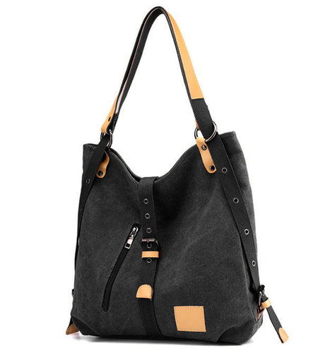 Ladies Canvas Tote Bag Multifunctional Purse Handbag Adjustable Shoulder Rucksack Convertible Backpack Wear-Resistant Dirt-Proof For Women School Offi