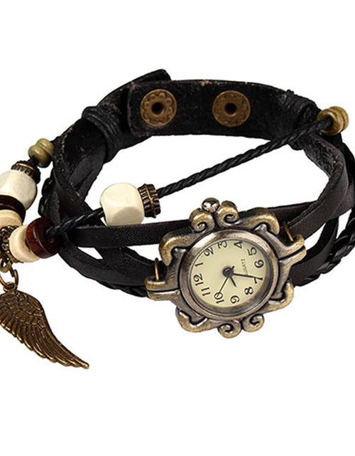 Load image into Gallery viewer, New! Beautiful Bohemian Style Retro Handmade Leather Angel Wing Women\'s Watches-black
