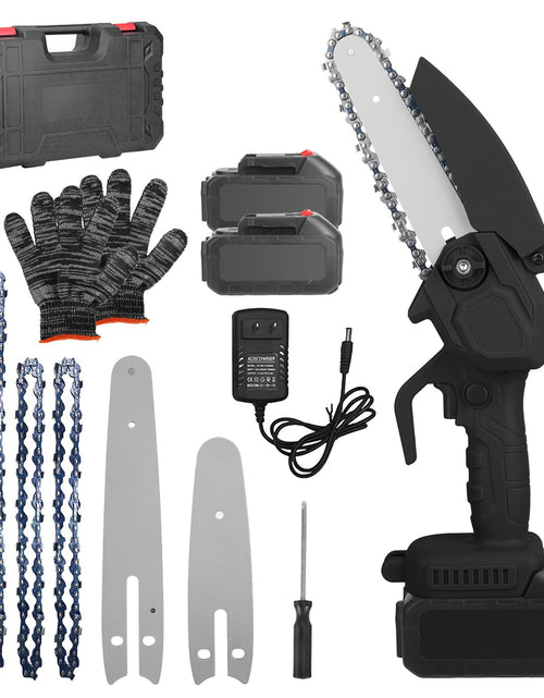 Load image into Gallery viewer, Electric Mini Chainsaw Portable Handheld Cordless Small Chain Saw Battery Powered with 2Pcs 2200mAh Rechargeable Batteries 4in/6in Chains for Pruning
