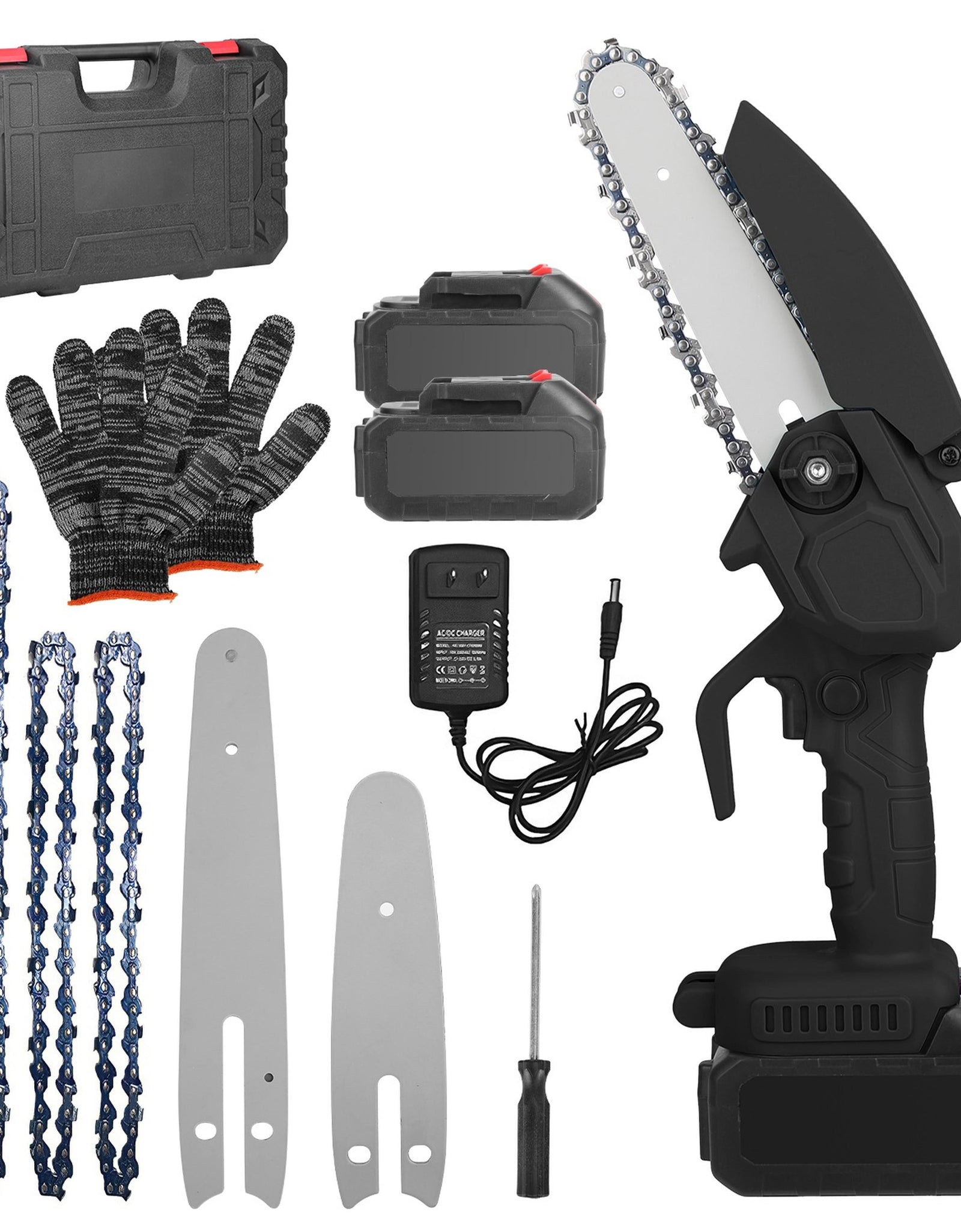 Electric Mini Chainsaw Portable Handheld Cordless Small Chain Saw Battery Powered with 2Pcs 2200mAh Rechargeable Batteries 4in/6in Chains for Pruning