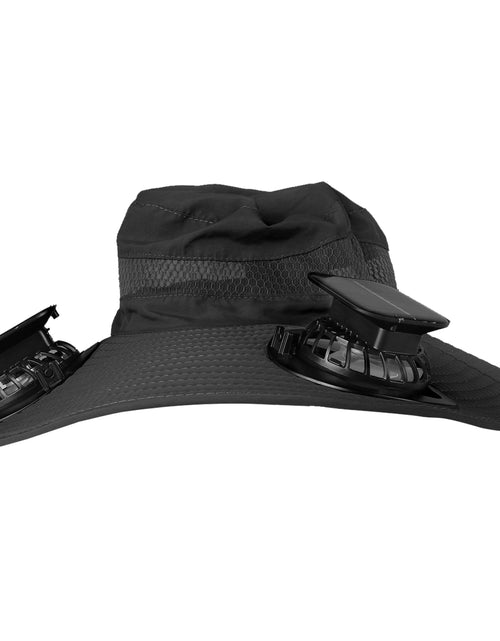 Load image into Gallery viewer, Outdoor Wide Brim Sun Hat With 2 Rechargeable Fans Solar Powered 3 Wind Speeds UPF50+ Breathable Waterproof Nylon Mesh Outdoor Hat For Hiking Camping
