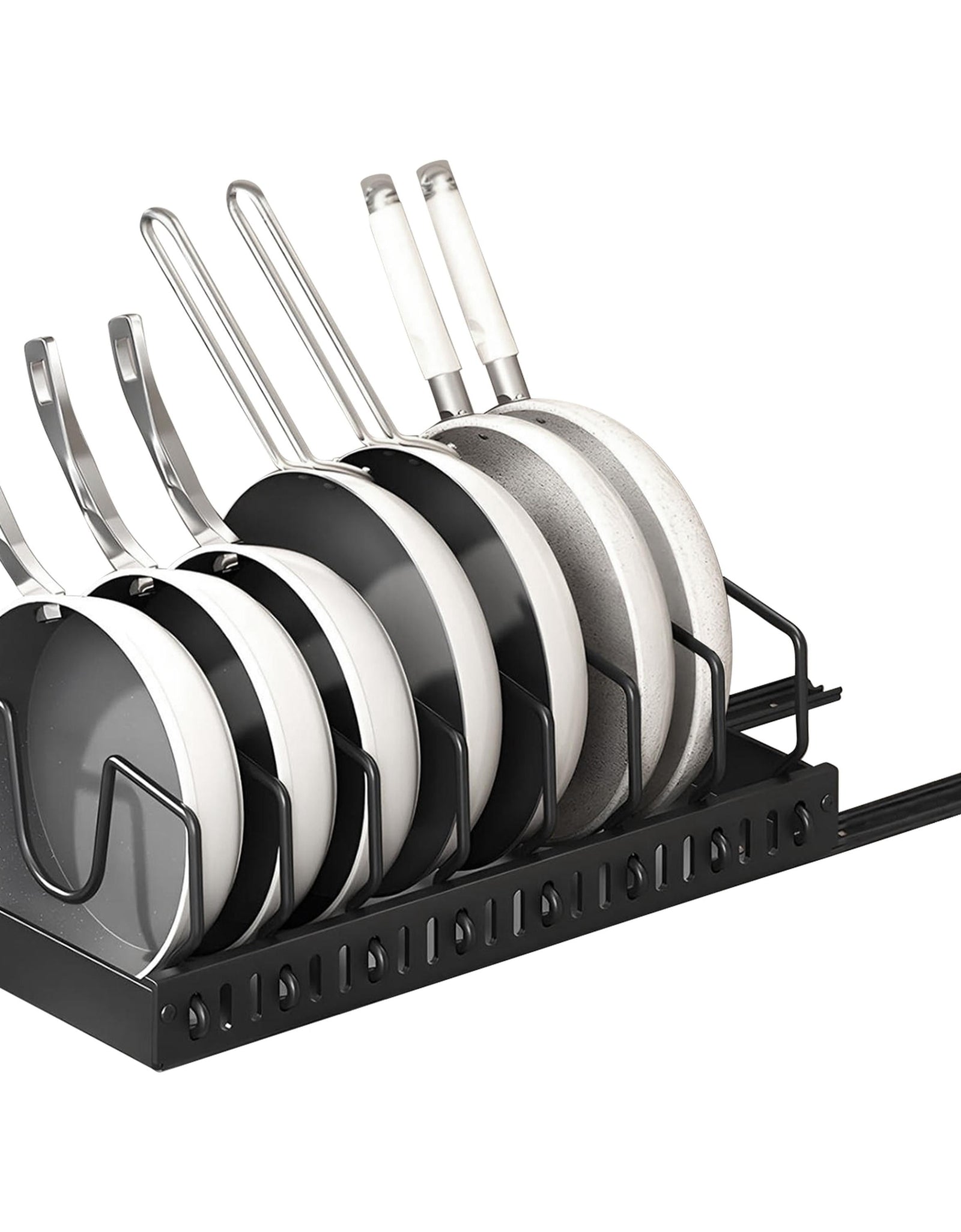 Pull Out Pots and Pans Organizer, Sliding Rack, Adjustable Dividers, Rustproof Carbon Steel