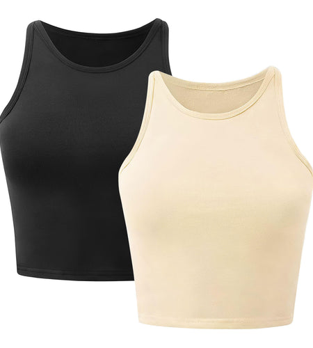 Women Sleeveless Cropped Tank Top High Neck Crop Racer Back Workout Top Machine Washable Summer S M L XL 2XL