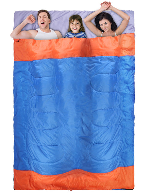 Load image into Gallery viewer, 3 People Sleeping Bag for Adult Kids Lightweight Water Resistant Camping Cotton Liner Cold Warm Weather Indoor Outdoor Use 3 Season with Sack for Spri
