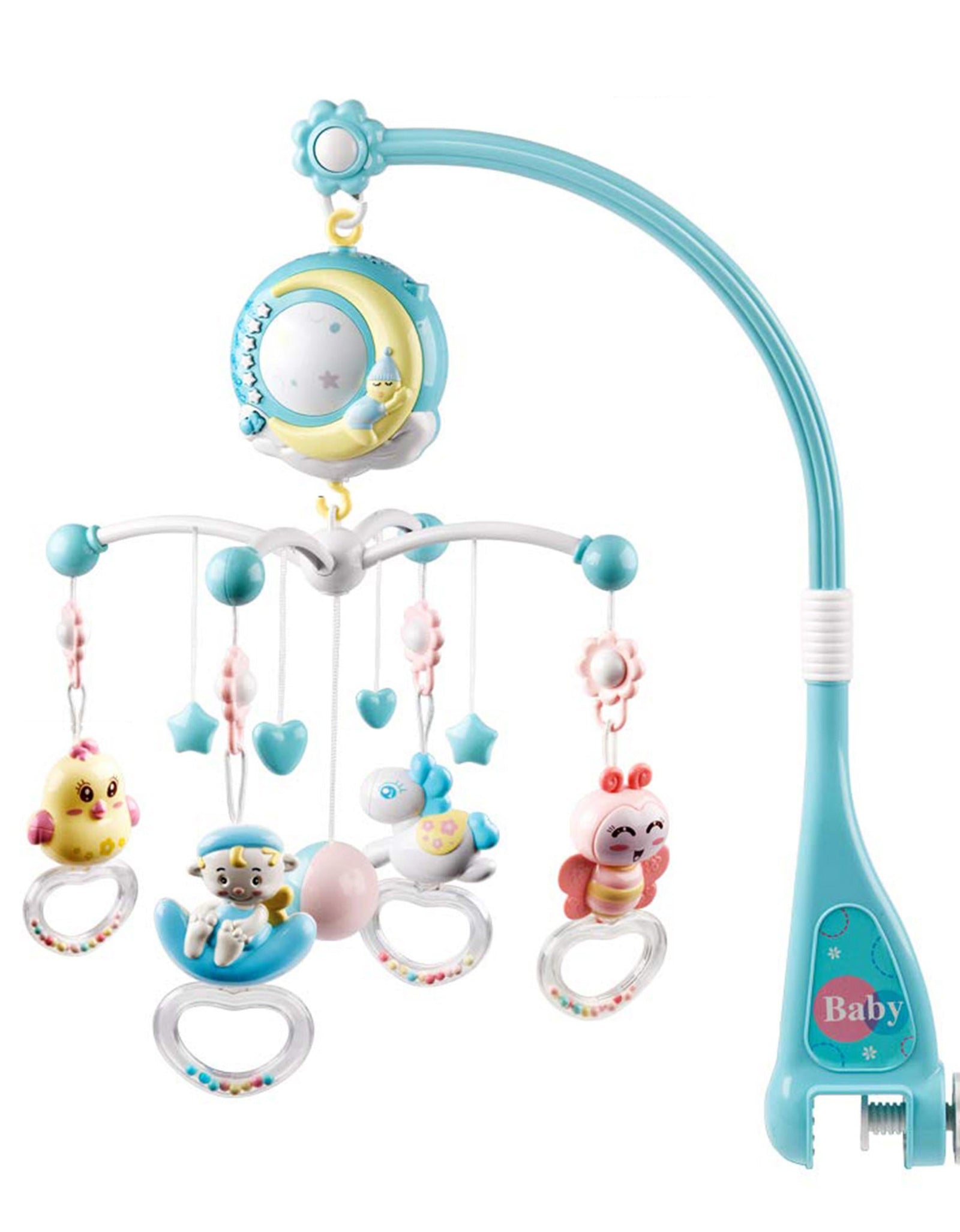 Baby Musical Crib Bed Bell Rotating Mobile Star Projection Nursery Light Baby Rattle Toy w/ Music Box Remote Control