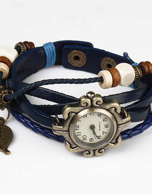 Load image into Gallery viewer, Beautiful Bohemian Style Retro Handmade Leather Tree Leaf Women\'s Watches-blue
