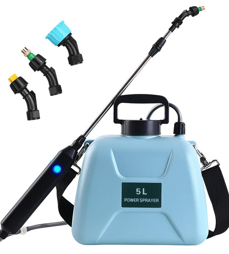5L/1.3Gallon Electric Plant Sprayer Telescopic Rechargeable Garden Sprayer Automatic Handheld Sprayer with 3 Spray Spouts Shoulder Strap for Cleaning