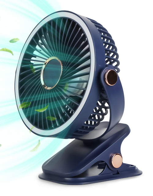 Load image into Gallery viewer, Portable Quiet Clip On Fan With 5 Speeds 3 Brightness 720� Fully Adjustable Angle Type-C Rechargeable Clip Desk Wall Mounted Fan For Camping Office Ho
