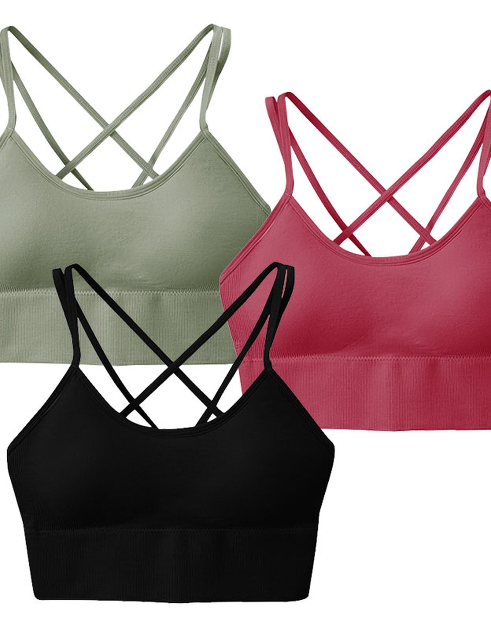 3Packs Women Cross Back Sport Bras Padded Strappy Medium Support Bras Sexy Fitness Tank Tops with Removable Pads for Gym Yoga Workout Running