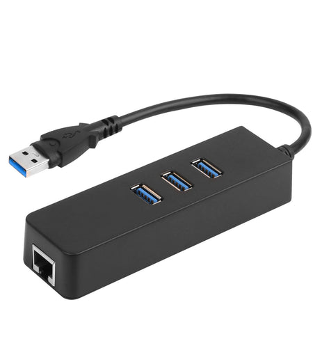 3-Port USB 3.0 Hub + Gigabit Ethernet Adapter - 10/100/1000 Mbps LAN Converter - RJ45 Wired USB Network Adapter