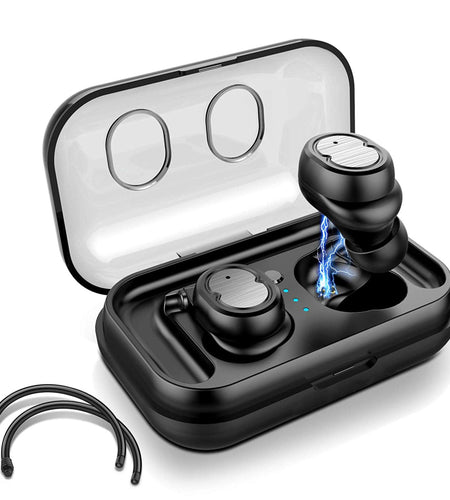 Wireless 5.0 Earbuds - IPX4, Touch Control, Stereo, Noise Cancelling, 32.8ft Range, Mic, 500mAh Charging Dock