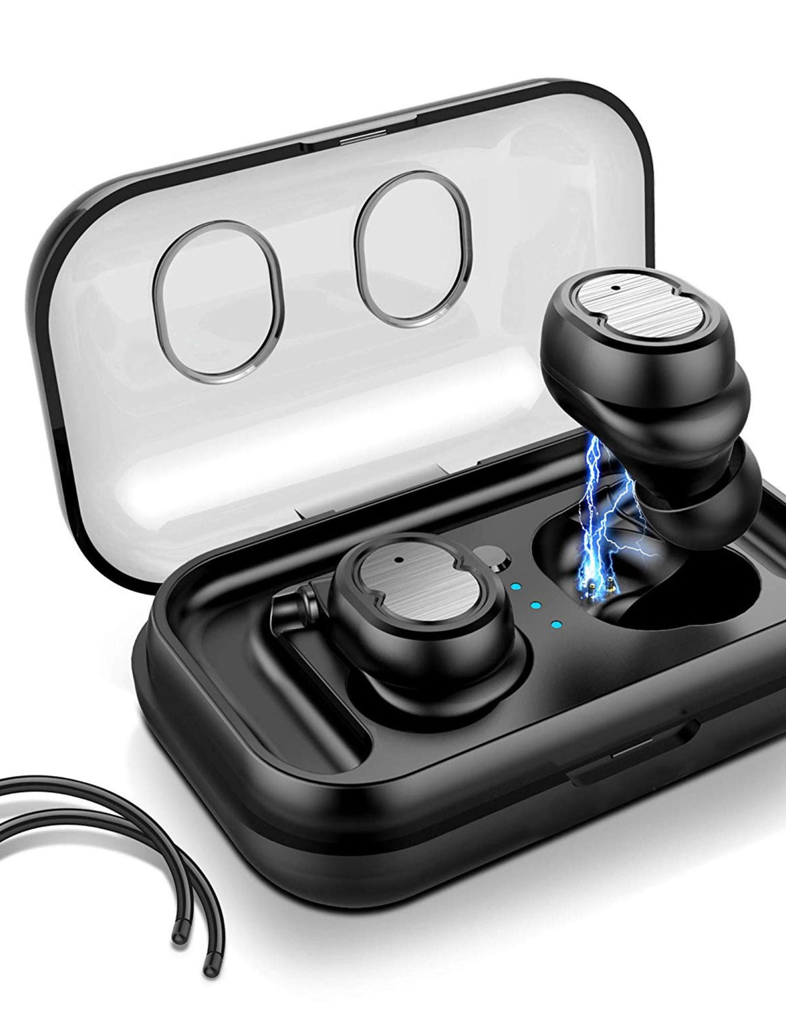 Wireless 5.0 Earbuds - IPX4, Touch Control, Stereo, Noise Cancelling, 32.8ft Range, Mic, 500mAh Charging Dock