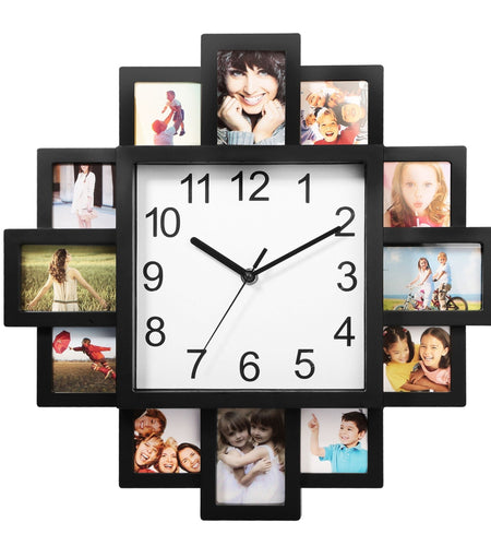 12-Picture Collage Wall Clock Home Decor