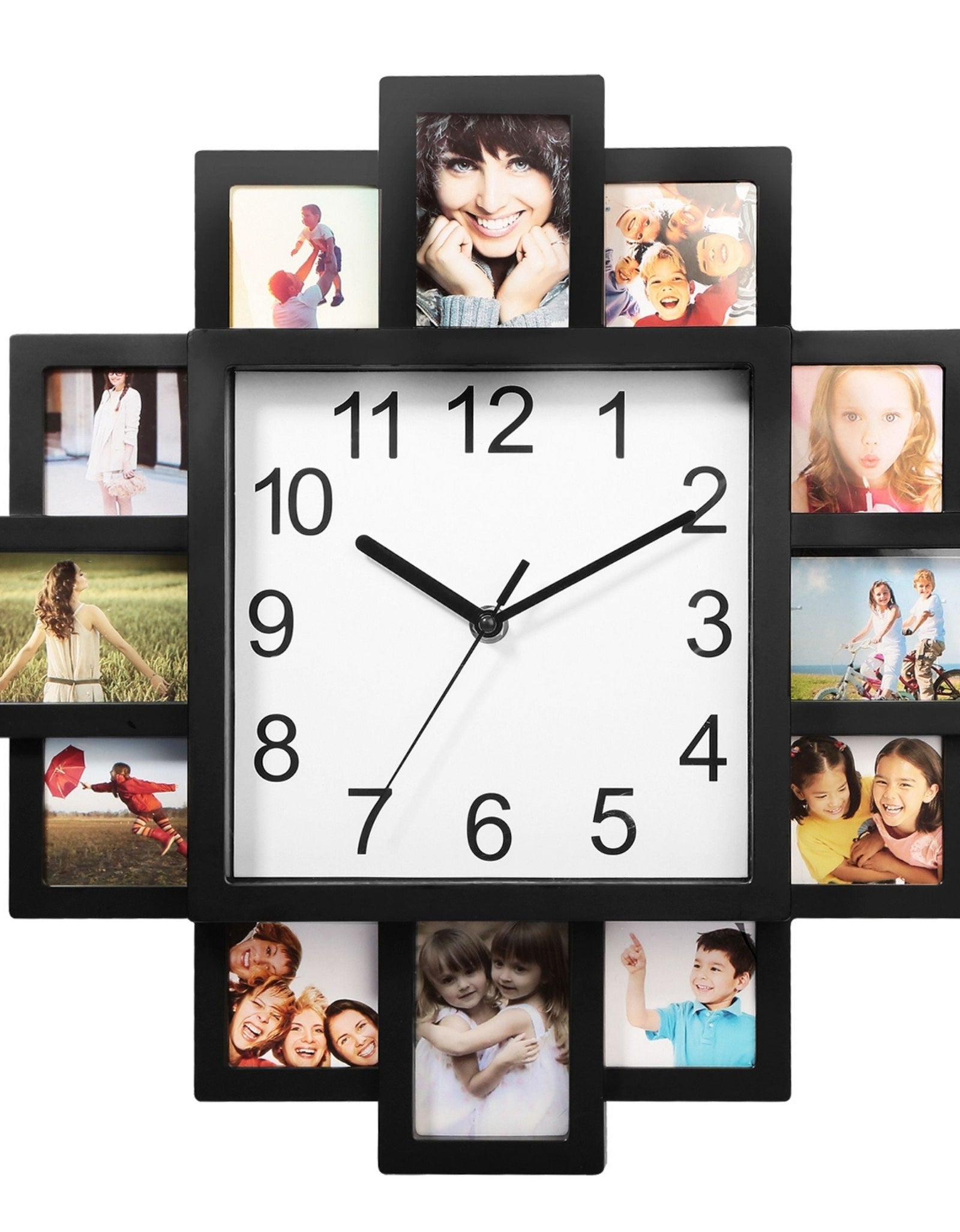 12-Picture Collage Wall Clock Home Decor