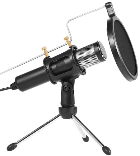 Pro Condenser Mic Studio Recording Cardioid Mic w/180� Tripods Pop Filter USB Plug - Podcasting Gaming Chatting