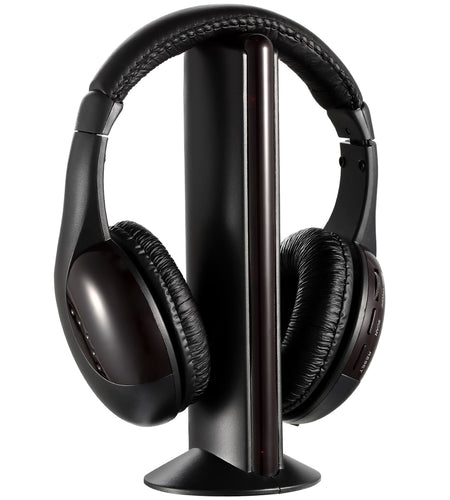Wireless RF Headphones with Mic, Over-Ear Headsets, 98.4ft Range, Y-shaped Cable, for TV Radio CD