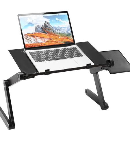 Foldable Laptop Table Bed Desk Aluminum Alloy Breakfast Tray w/ Mouse Board for Home Office Travel