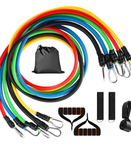 11-Piece Resistance Bands Set - Up to 100lbs - Fitness Workout Tubes with Door Anchor, Handles, and Ankle Straps