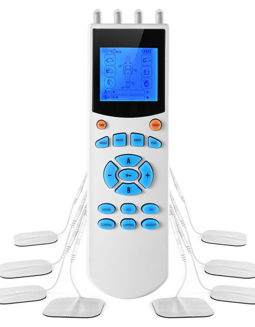Load image into Gallery viewer, 10 Mode Tens Unit Impulse Massager - Pain Relief Muscle Stimulator with 4 Outputs &amp; 8 Electrode Pads
