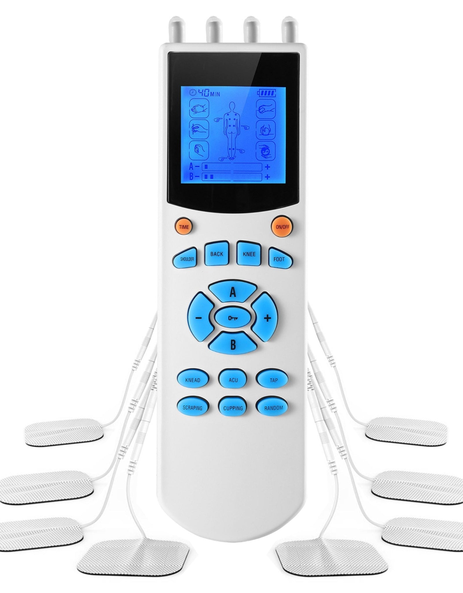 10 Mode Tens Unit Impulse Massager - Pain Relief Muscle Stimulator with 4 Outputs & 8 Electrode Pads