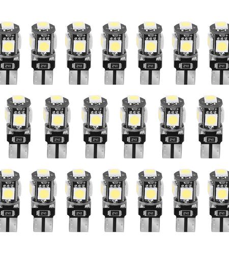 20Pcs T10 SMD5050 LED Light Bulbs 6000K Wedge Light Lamps Dome Map License Plate Car Interior Festoon Lights Kits