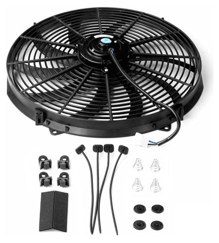 16 Inch Electric Radiator Cooling Fan 12V 120W 10 Blades Car Thermostat Kit w/ Mounting Kit