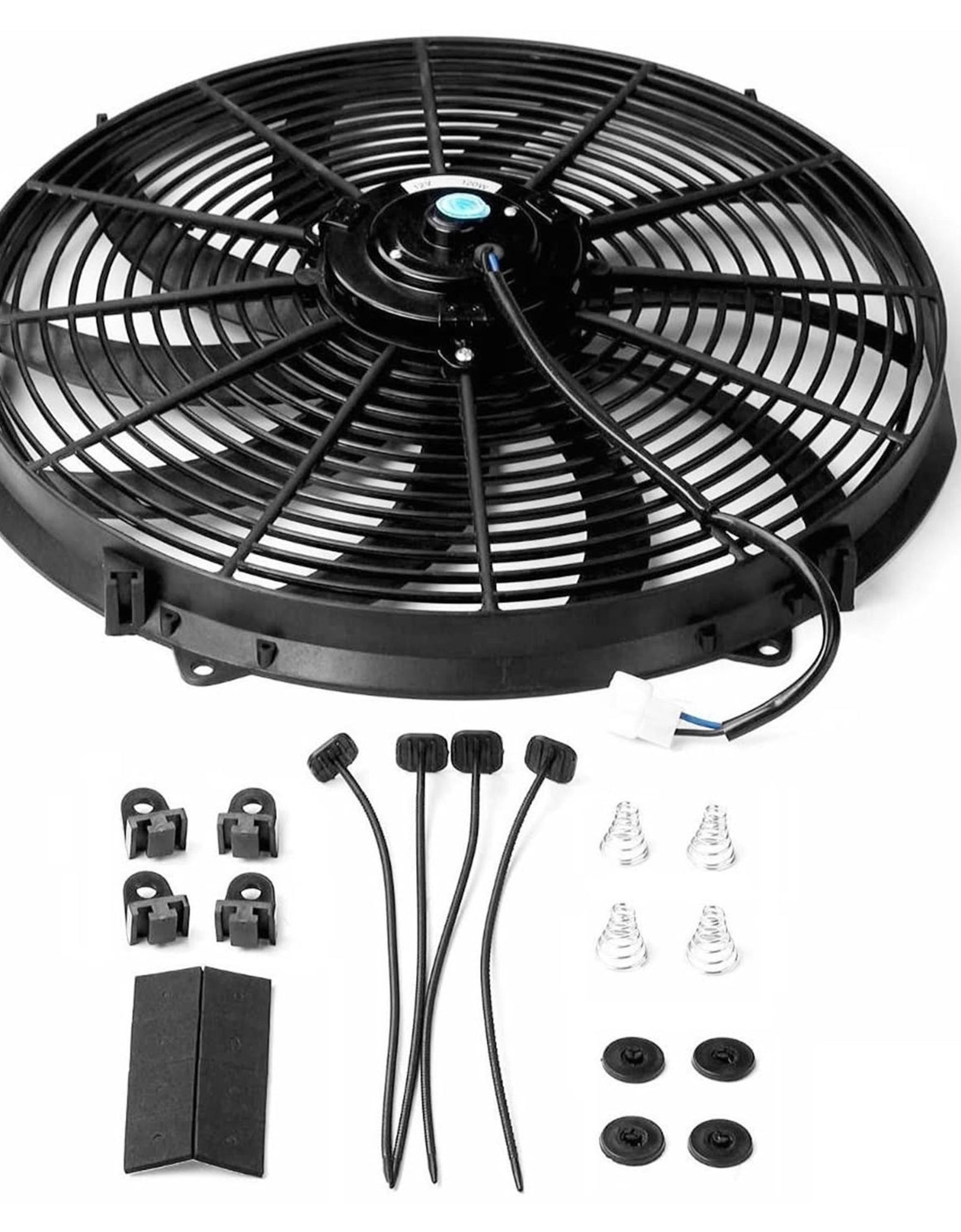 16 Inch Electric Radiator Cooling Fan 12V 120W 10 Blades Car Thermostat Kit w/ Mounting Kit