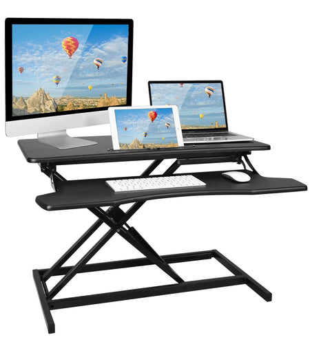 Adjustable Dual Monitor Laptop Desk Riser: Height Convertible Standing Workstation - Sit or Stand for Optimal Ergonomics