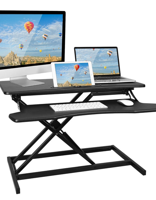 Load image into Gallery viewer, Adjustable Dual Monitor Laptop Desk Riser: Height Convertible Standing Workstation - Sit or Stand for Optimal Ergonomics
