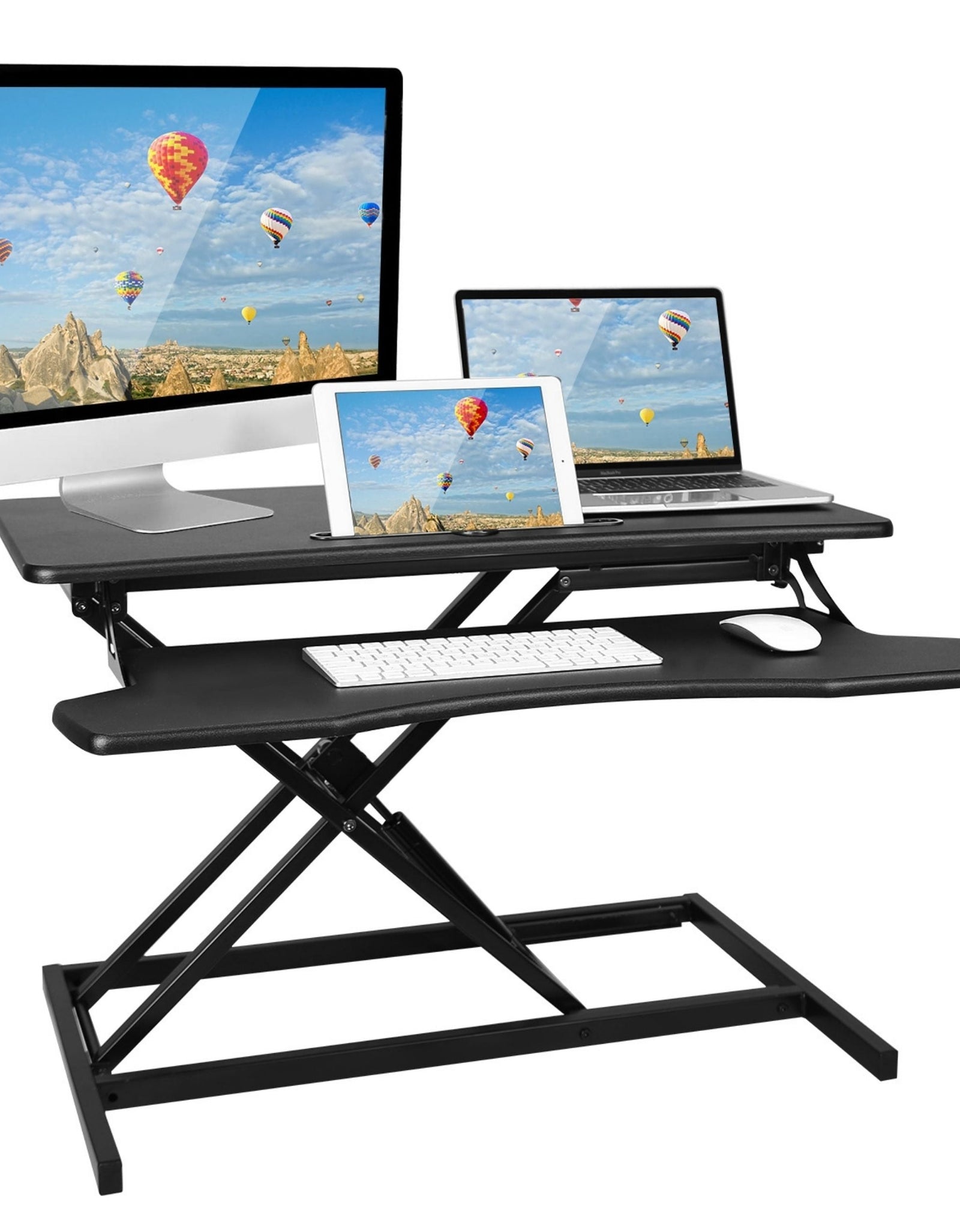 Adjustable Dual Monitor Laptop Desk Riser: Height Convertible Standing Workstation - Sit or Stand for Optimal Ergonomics