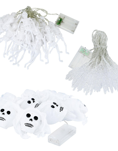 Load image into Gallery viewer, 3Pcs Halloween Light Decorations Total 50 LEDs 24ft Halloween String Lights Colorful 3D Skeleton Ghost String Lights Gauze Skull String Lights Spooky

