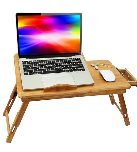 Bamboo Lap Desk with Foldable Leg and Adjustable Tilt Surface - Multi-Position, with Side Storage Drawer - for Work, Study - Specifications: Laptop Desk, Breakfast Serving, Bed Tray