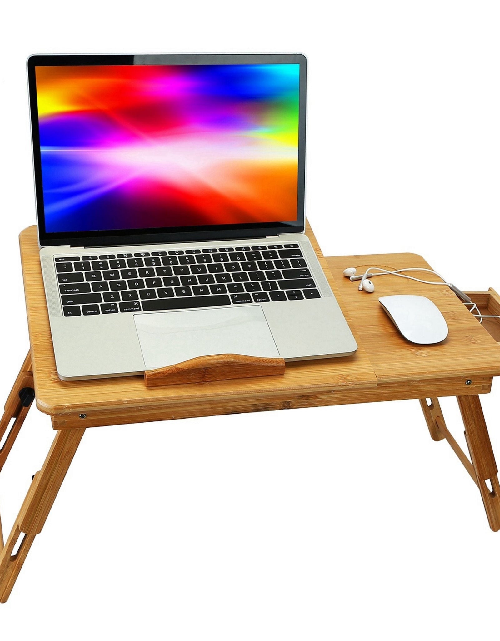 Bamboo Lap Desk with Foldable Leg and Adjustable Tilt Surface - Multi-Position, with Side Storage Drawer - for Work, Study - Specifications: Laptop Desk, Breakfast Serving, Bed Tray