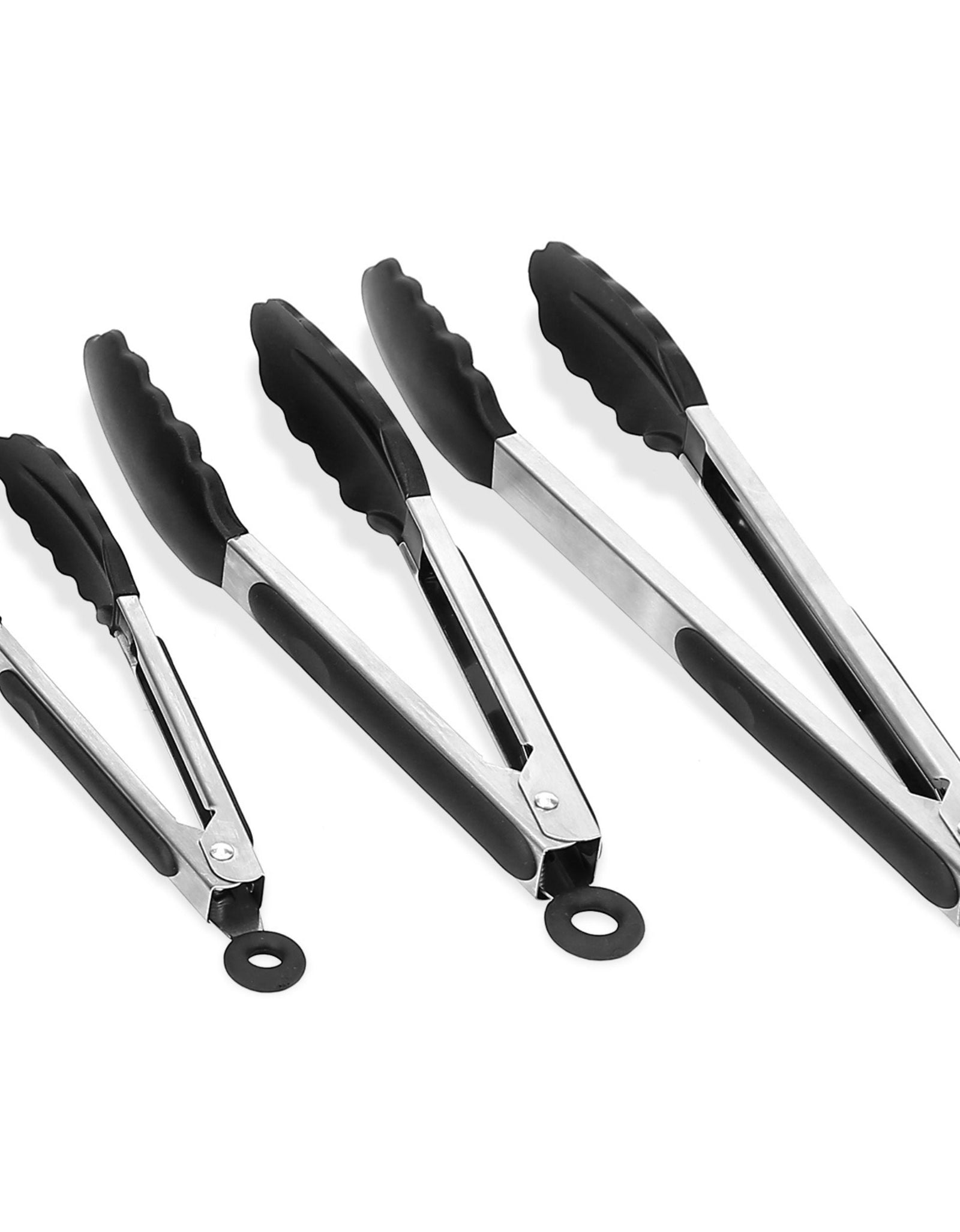3-Piece Stainless Steel Locking Food Tongs Set with Silicon Tips - BPA Free, Non-Stick, High Heat Resistant