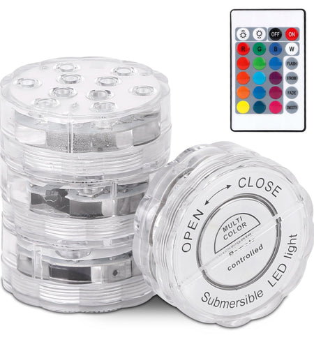 4Pcs Submersible RGB LED Lights IP68 Waterproof Color Changing Lamps Remote Control Battery Operated Floral Light