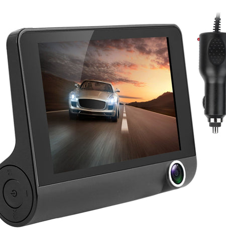 1296P Car DVR Dash Cam 4In 3 Lens Recorder, Seamless Recording