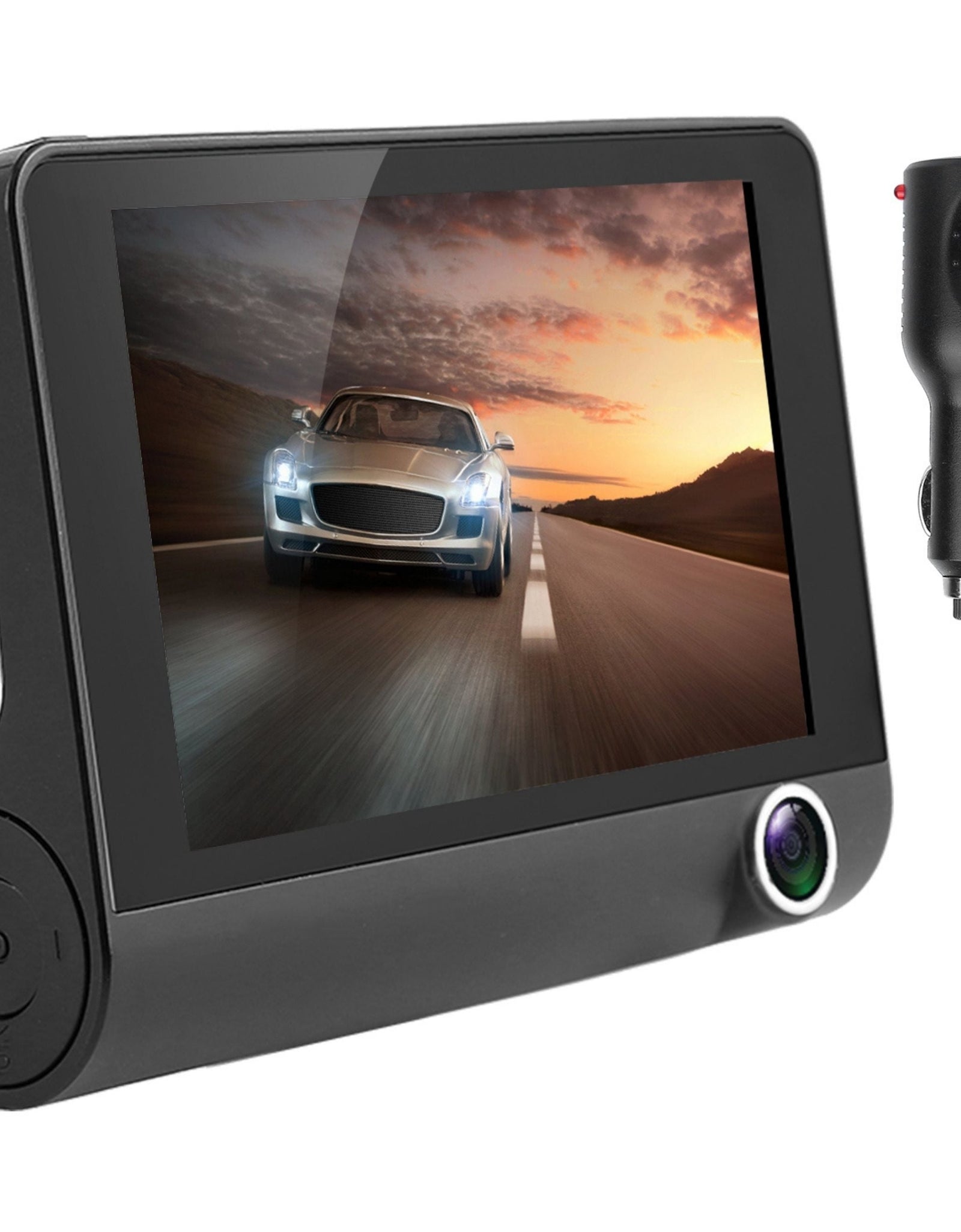 1296P Car DVR Dash Cam 4In 3 Lens Recorder, Seamless Recording
