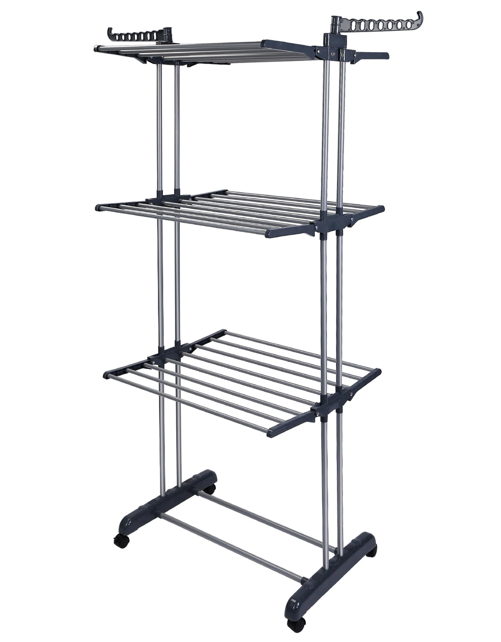 Clothes Drying Rack Rolling Collapsible Laundry Dryer Hanger Stand Rail Shelve Wardrobe Clothing Drying Racks w/ Dual Side Wings