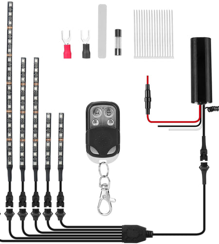 6Pcs Motorcycle LED Light Strips Multi-Color Neon Light Kits Waterproof DC 12V RGB Atmosphere Lights W/ Remote Controller Fit For Motorcycle Car SUV A