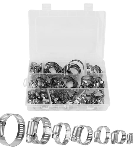 60Pcs Hose Clamp Set Stainless Steel Adjustable Worm Gear Assortment Pipe Tube Hose Clip Kit For Plumbing Automotive Mechanical