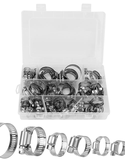 Load image into Gallery viewer, 60Pcs Hose Clamp Set Stainless Steel Adjustable Worm Gear Assortment Pipe Tube Hose Clip Kit For Plumbing Automotive Mechanical
