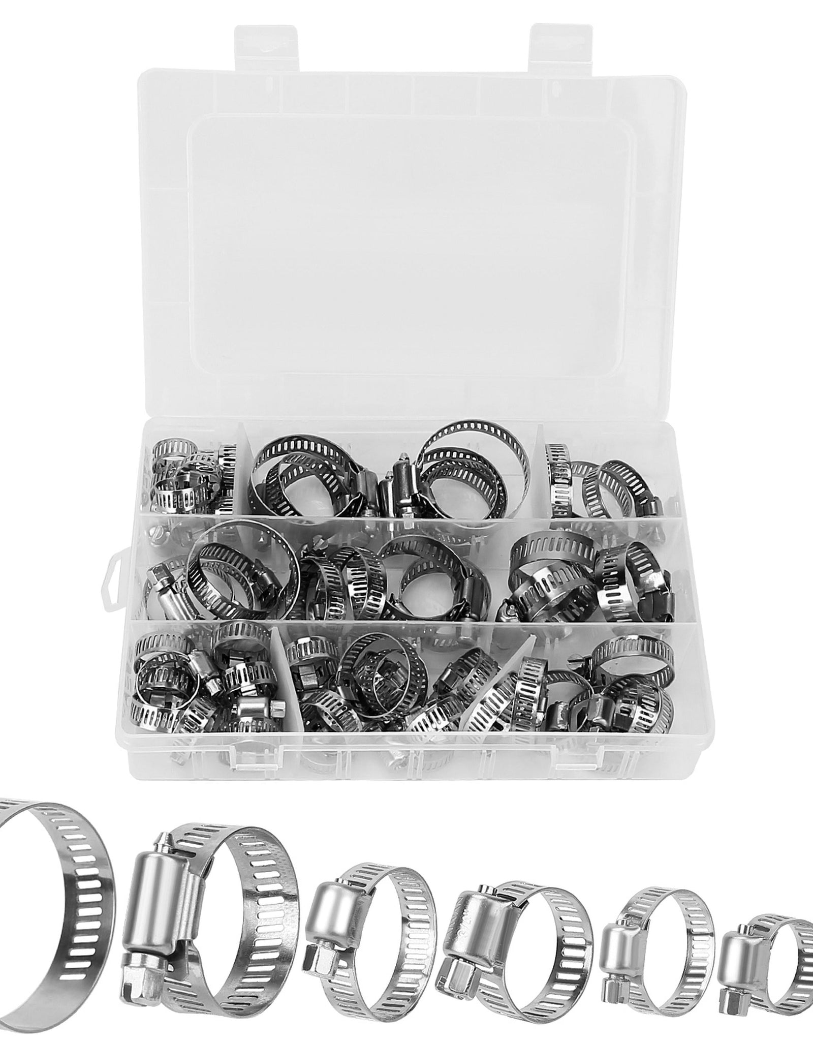 60Pcs Hose Clamp Set Stainless Steel Adjustable Worm Gear Assortment Pipe Tube Hose Clip Kit For Plumbing Automotive Mechanical