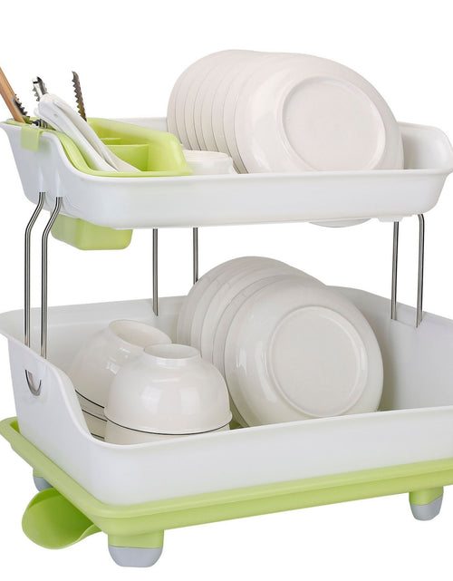 Load image into Gallery viewer, 2-Tier Dish Drying Rack &amp; Cutlery Drainer. Kitchen Organizer with Shelf &amp; Storage.
