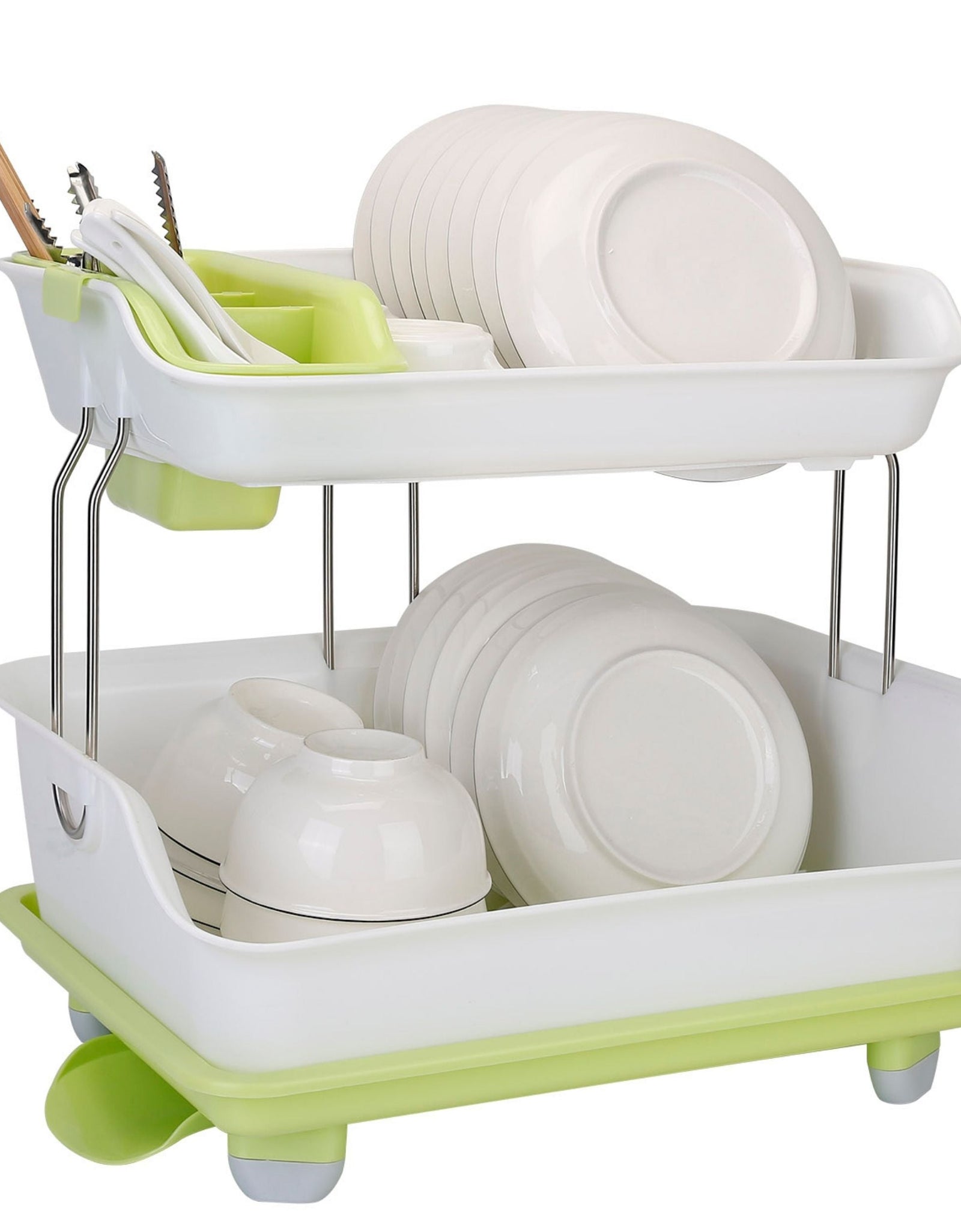 2-Tier Dish Drying Rack & Cutlery Drainer. Kitchen Organizer with Shelf & Storage.