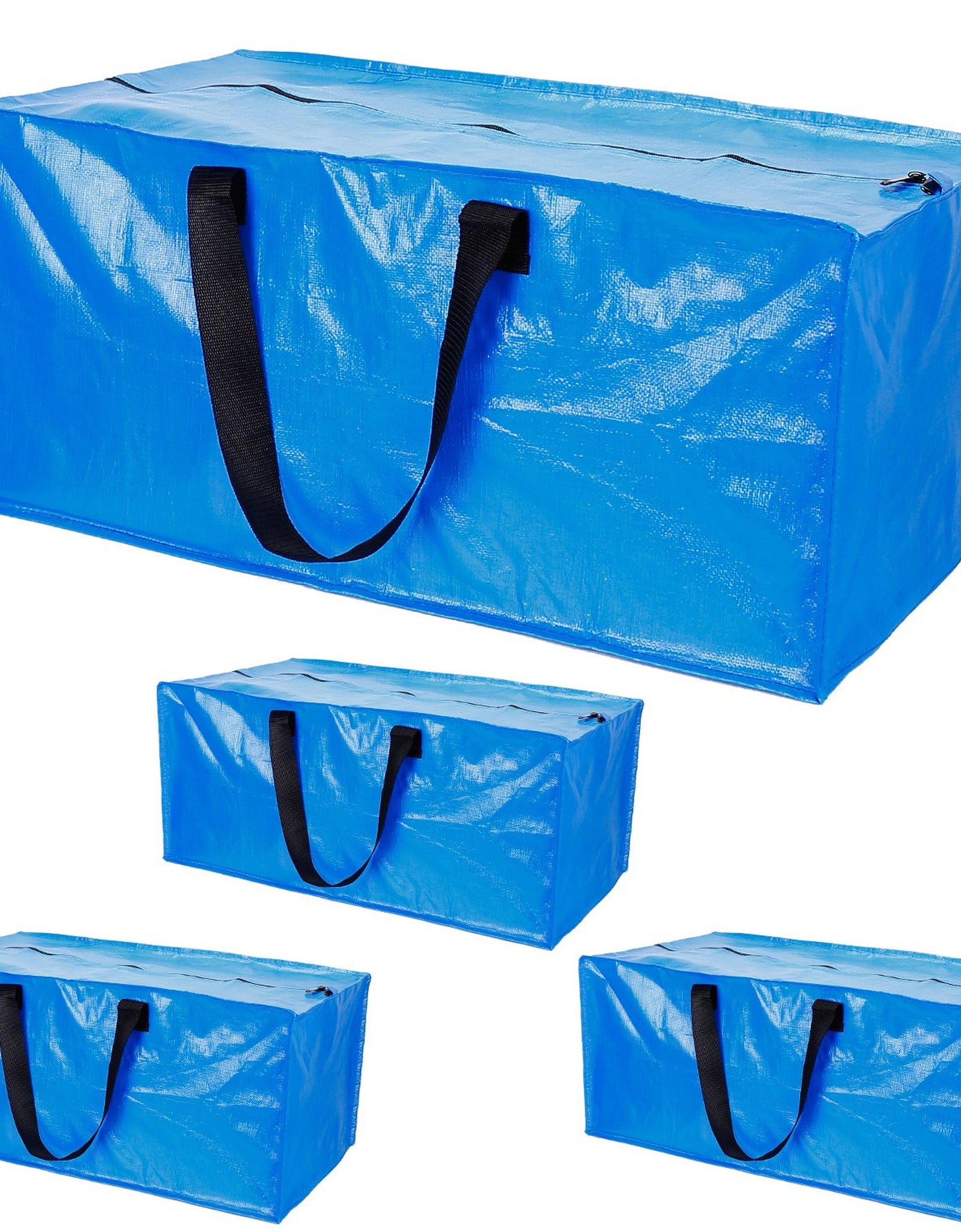 4Pcs Moving Bags Heavy Duty Container Reusable Plastic Totes Blue Moving Bin Zippered Storage Bag