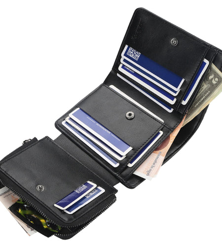 Men�s Leather Wallet ID Card Holder Purse Trifold Clutch Money Zipper with ID Window 14 Credit Card 1 ID Card
