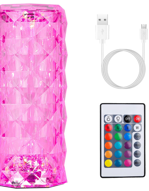 Load image into Gallery viewer, Crystal Diamond Rose Table Lamp Dimmable Remote Touch Control Beside LED Night Light Rechargeable 16 Color Change Atmosphere Bar Lamp
