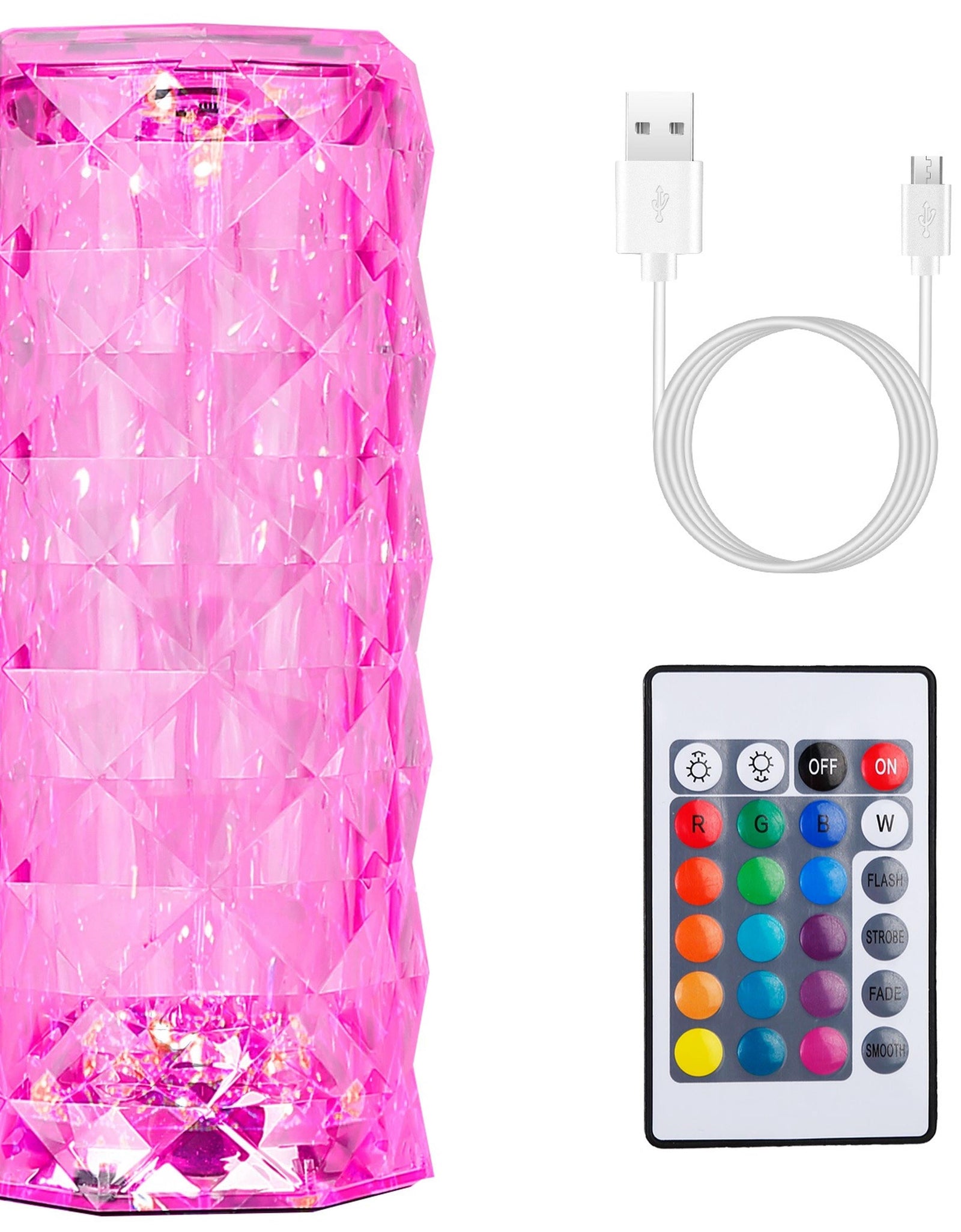 Crystal Diamond Rose Table Lamp Dimmable Remote Touch Control Beside LED Night Light Rechargeable 16 Color Change Atmosphere Bar Lamp