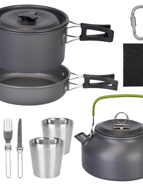 Load image into Gallery viewer, 12Pcs Camping Cookware Set Camping Stove Aluminum Pot Pans Kit for Hiking Picnic Outdoor with Cup Fork Spoon Knife
