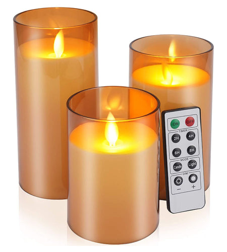 3-Pack LED Flameless Candle Set, Battery Operated, Real Wax Pillar, Warm White, Remote Control Timer